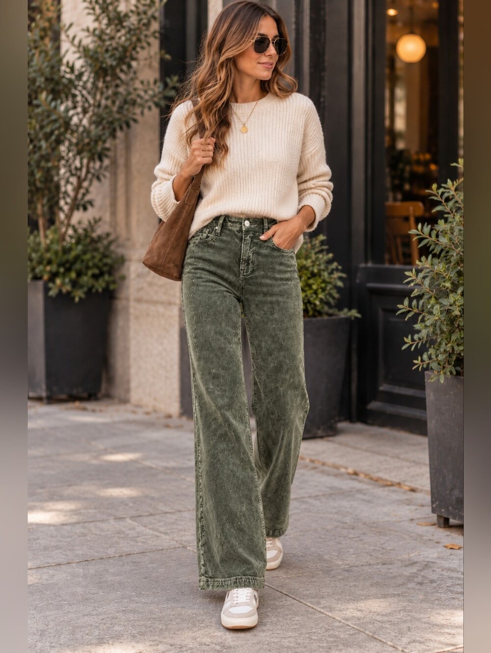Risen High Rise Wide Leg Corduroy Jeans Hunter Forest Green Stretch Various NEW